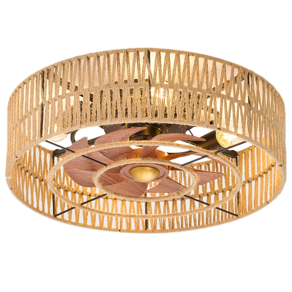 Breeins 50cm Dia Rattan Ceiling Fan Light With Remote Control