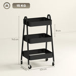 3-tier Kitchen Cart, Wheels | Black