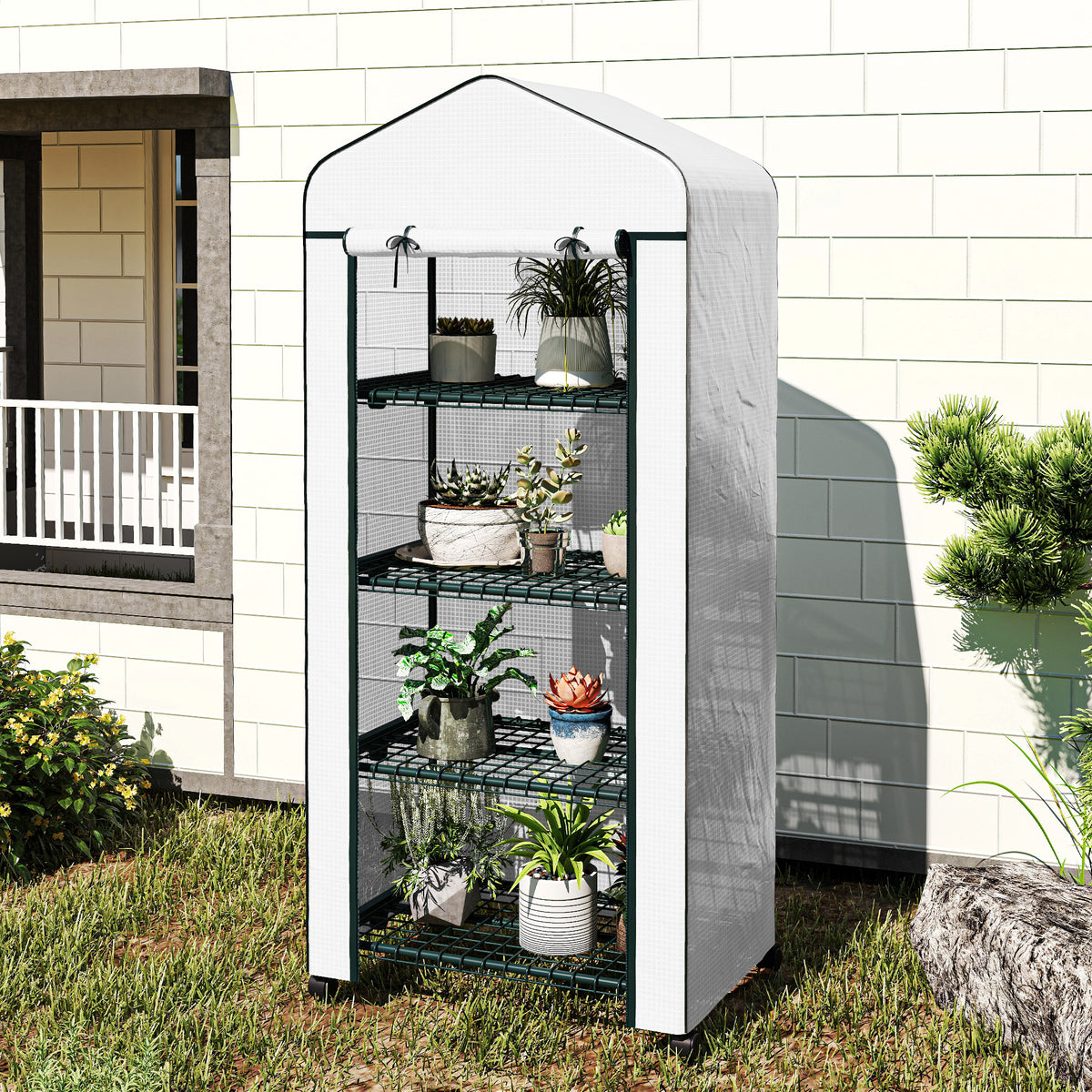 Outsunny Portable 4-tier Mini Greenhouse Plant Grow House Shed W/ Cover