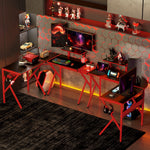 Corner Gaming Desk W/ Monitor Stand Cup Holder | Red