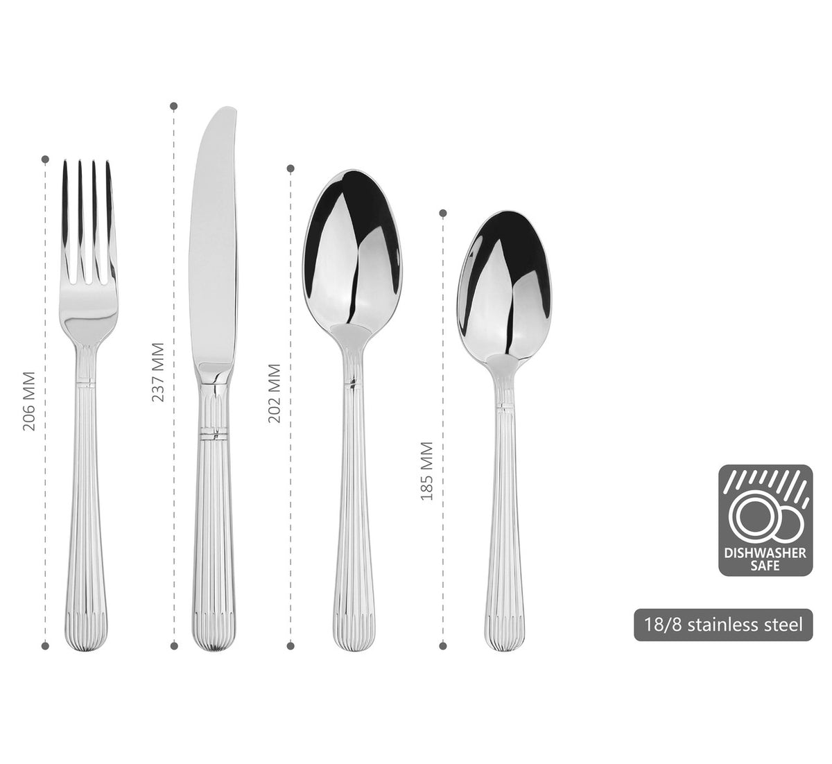 Cutlery Sets Stainless Steel 18/8 Spoons Forks Catering Papyrus | Set of 4 | Silver
