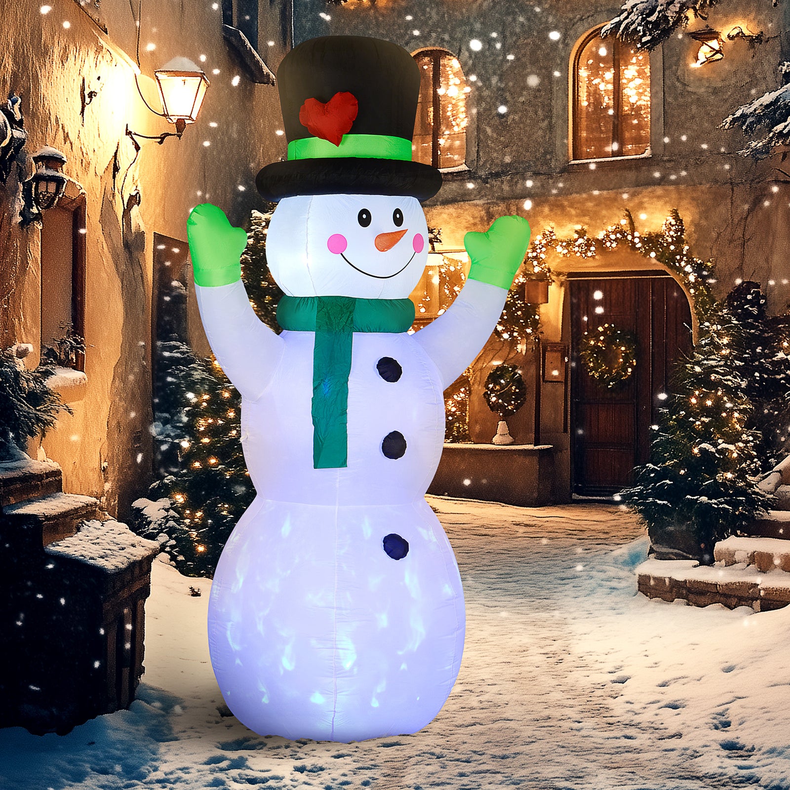 10ft Inflatable Snowman With Black Hat Green Scarf Garden