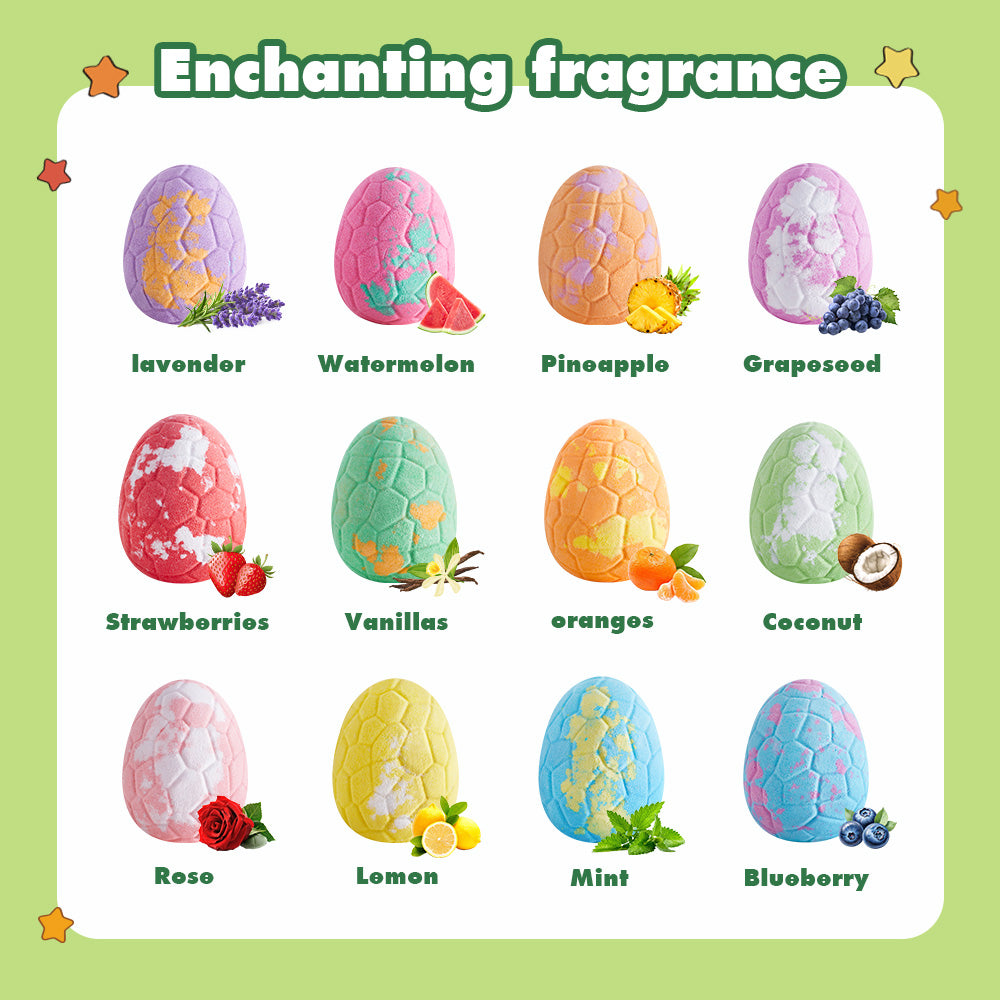 12pcs Dino Egg Bath Bomb Kit With Dinosaur Toy Bath Bombs For Kids