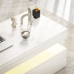 HOMCOM Led Coffee Table With Storage, High Gloss Living Room Table, White