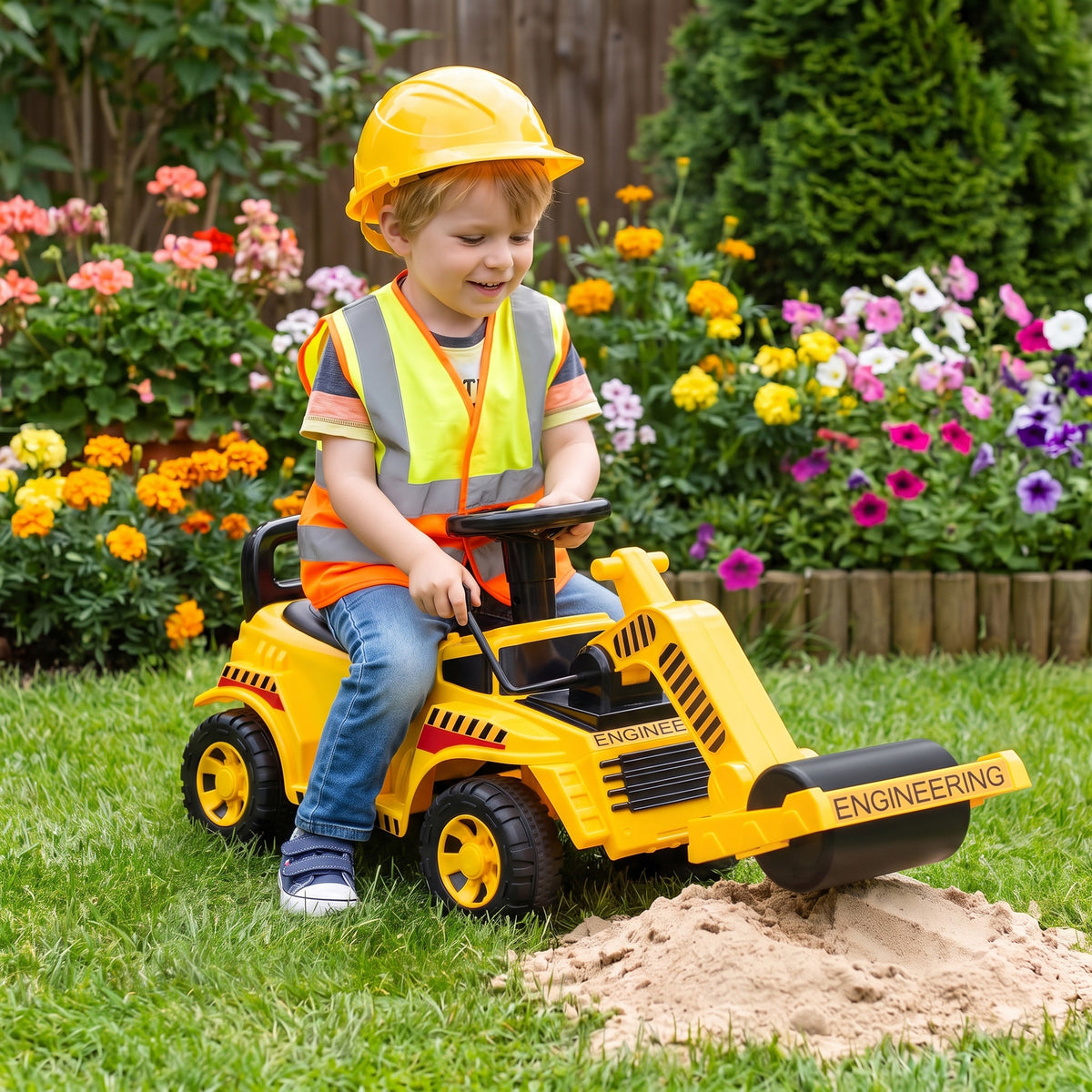 Kids Ride On Tractor, Detachable Trailer Ages 1-4, Horn, Yellow