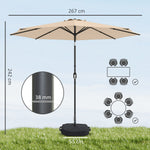 2.7 M Garden Parasol Umbrella With Cross Base, Sandbag | Khaki