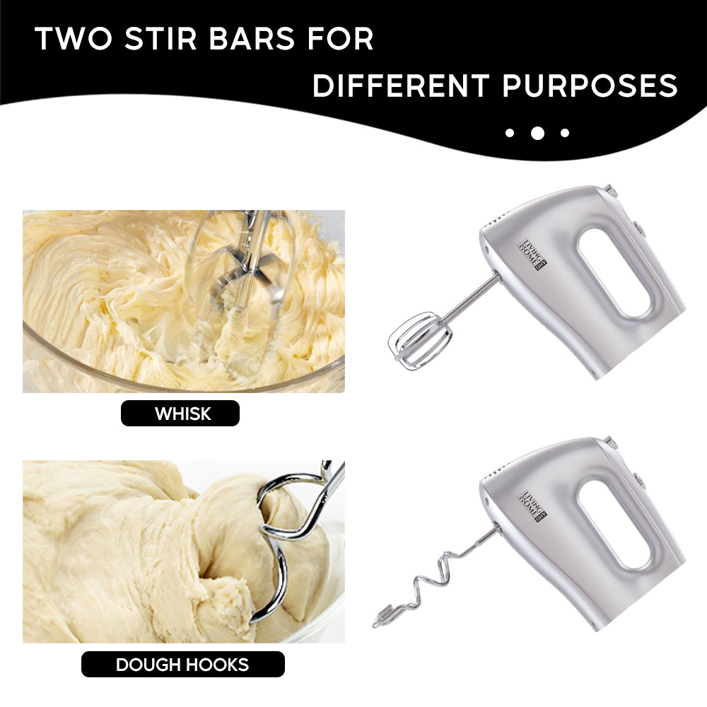 250w Silver Hand Mixer Electric Whisk With 5 Speeds