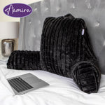 Deluxe Large Reading Pillow, Soft Ribbed Faux Fur, Shredded Memory Foam Cuddle Cuddle Cushion Backrest Arm Support | L | Black