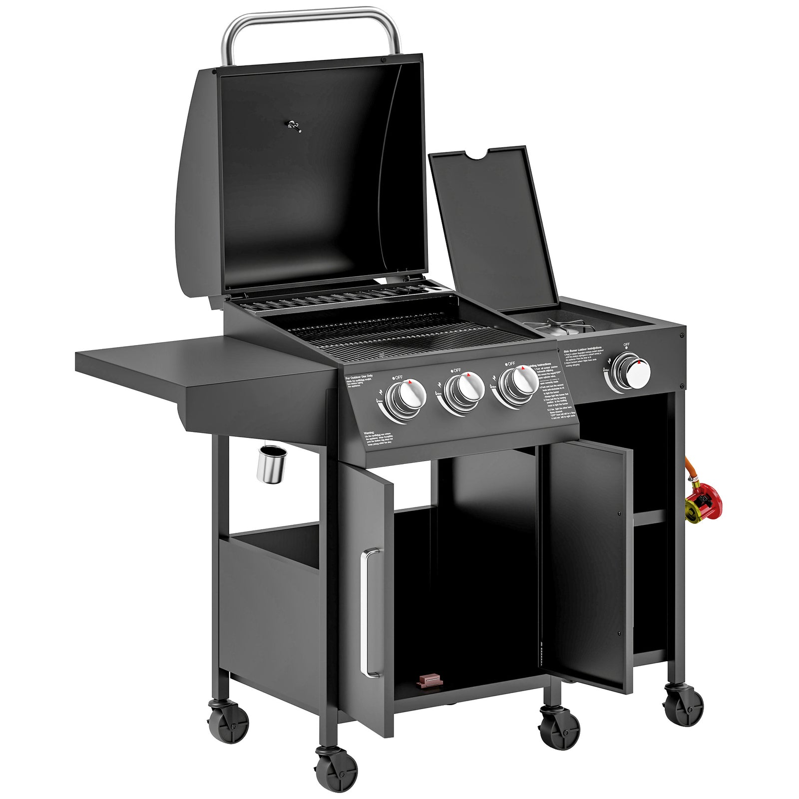 Outsunny 3+1 Burner Gas Bbq With Cabinet