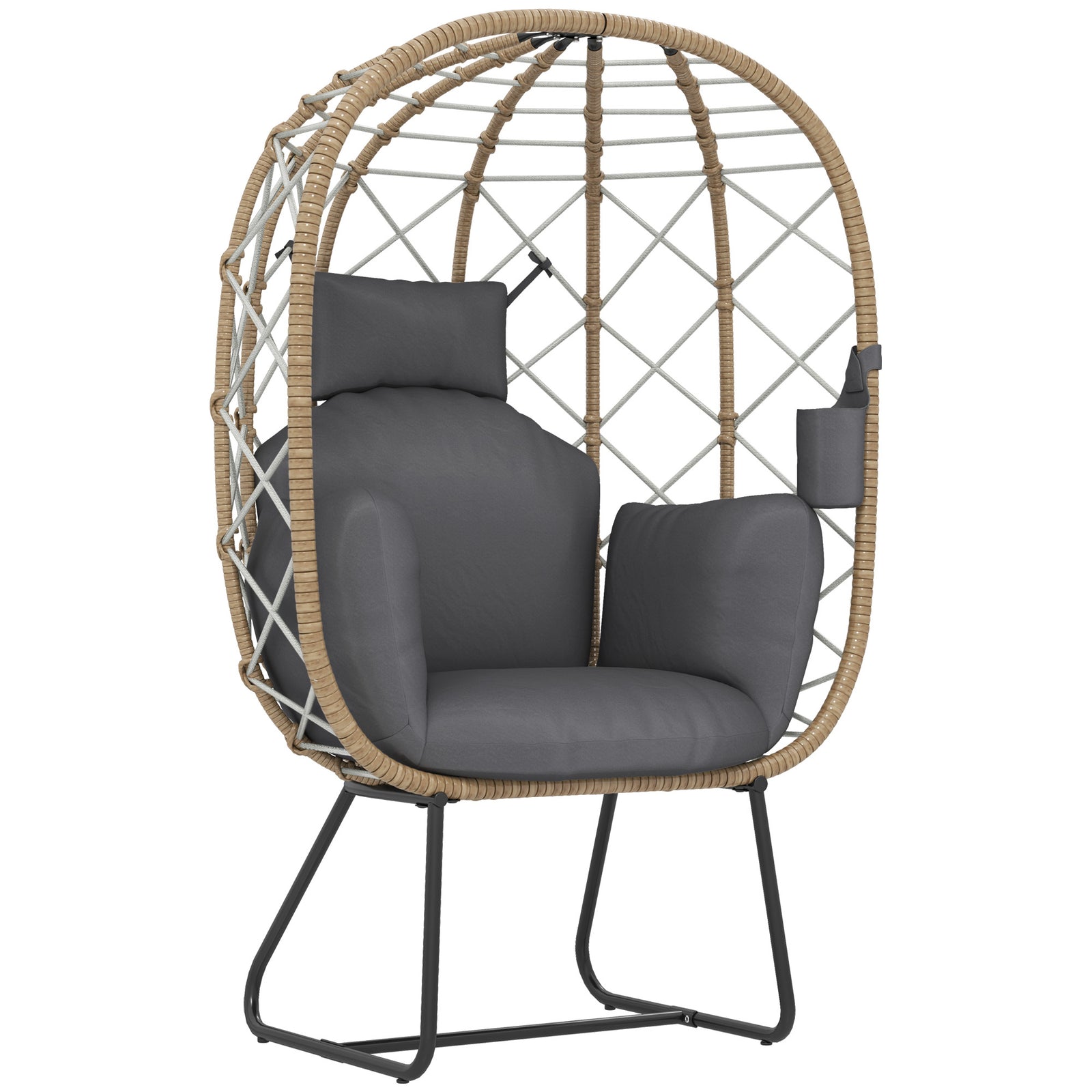 Rattan Garden Egg Chair With Thickened Cushion, Headrest | Brown