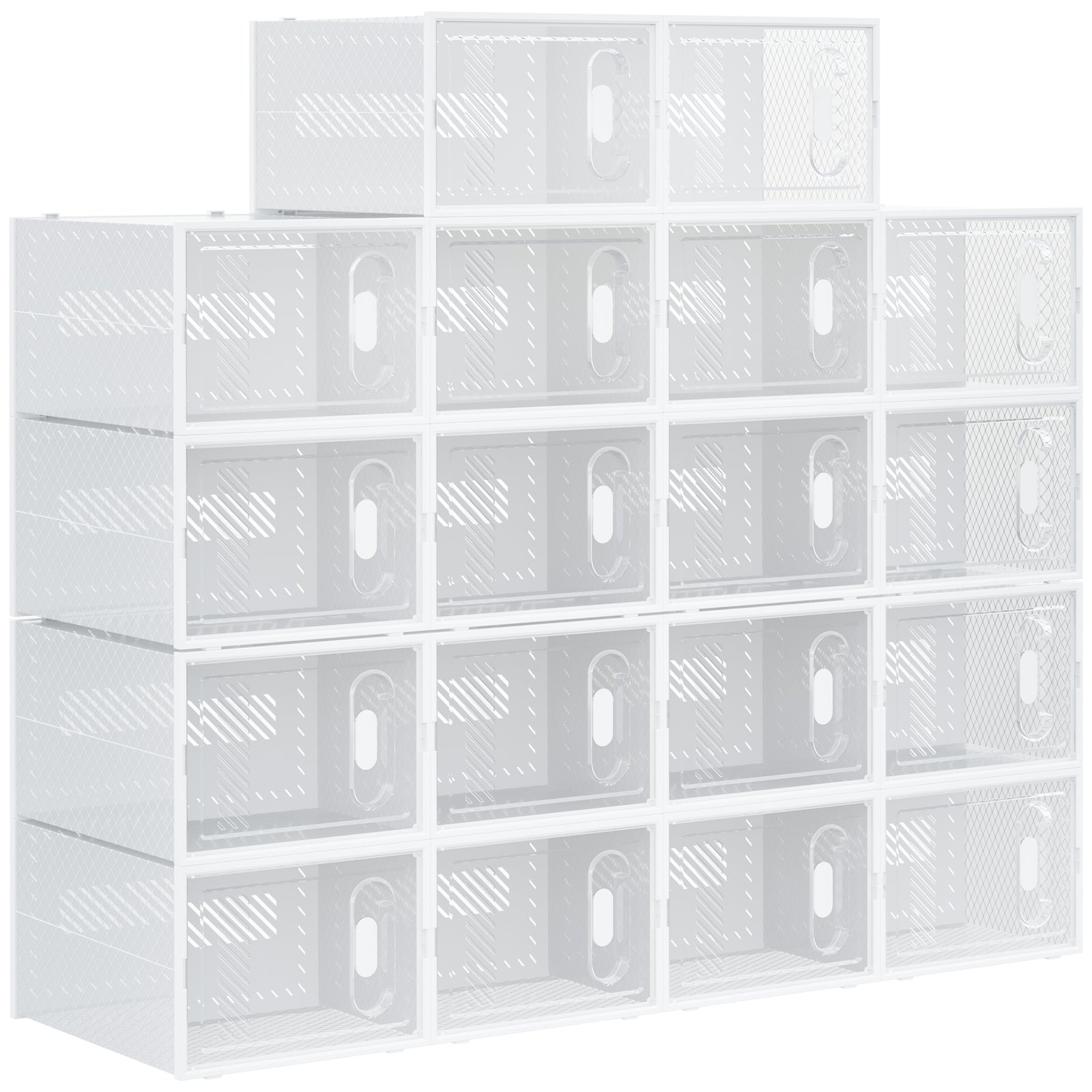 18pcs Stackable Plastic Shoe Storage Box Uk/eu Size 8.5/12 | Large | White