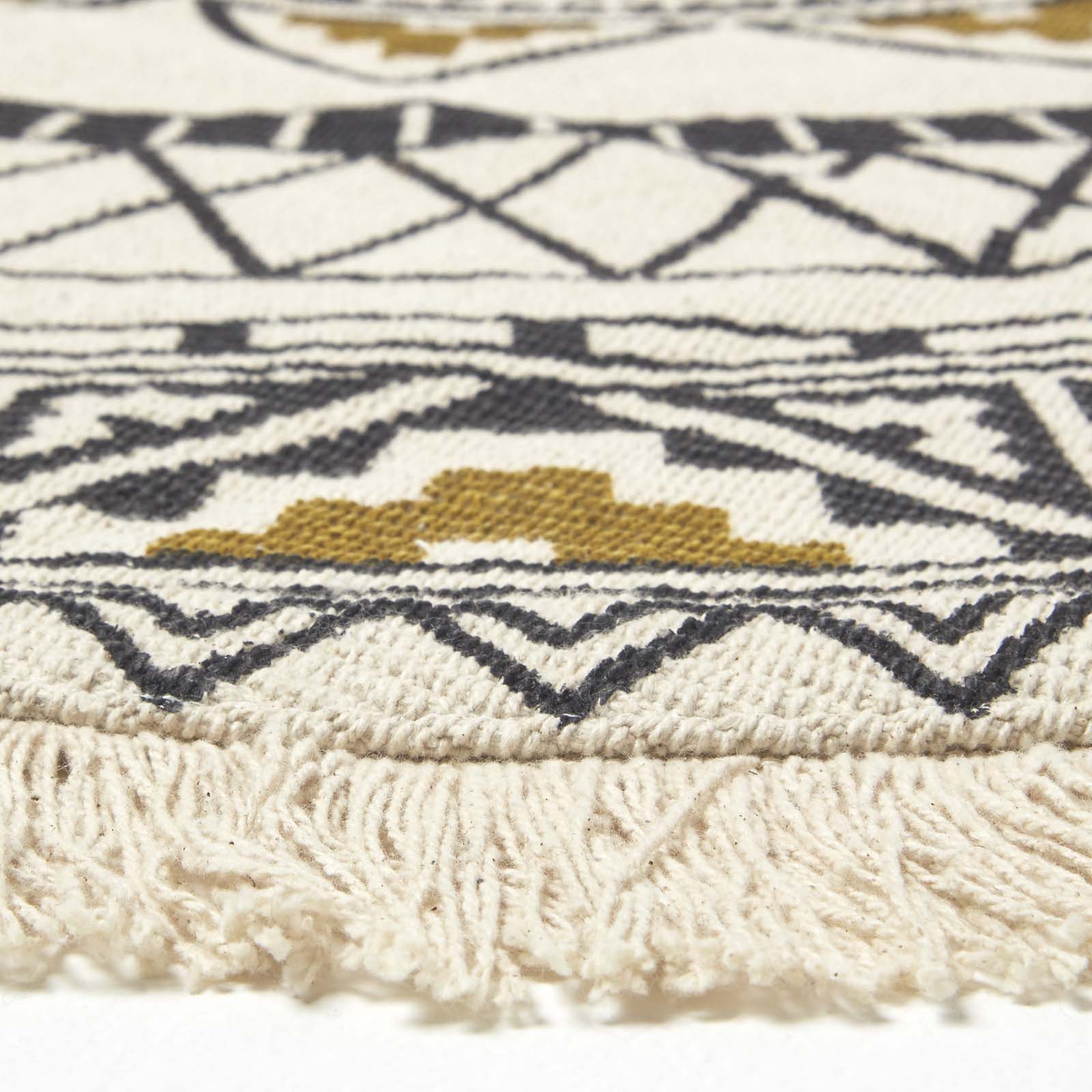 Mandala Printed 100% Cotton Round Rug | 140cm | Black & Gold