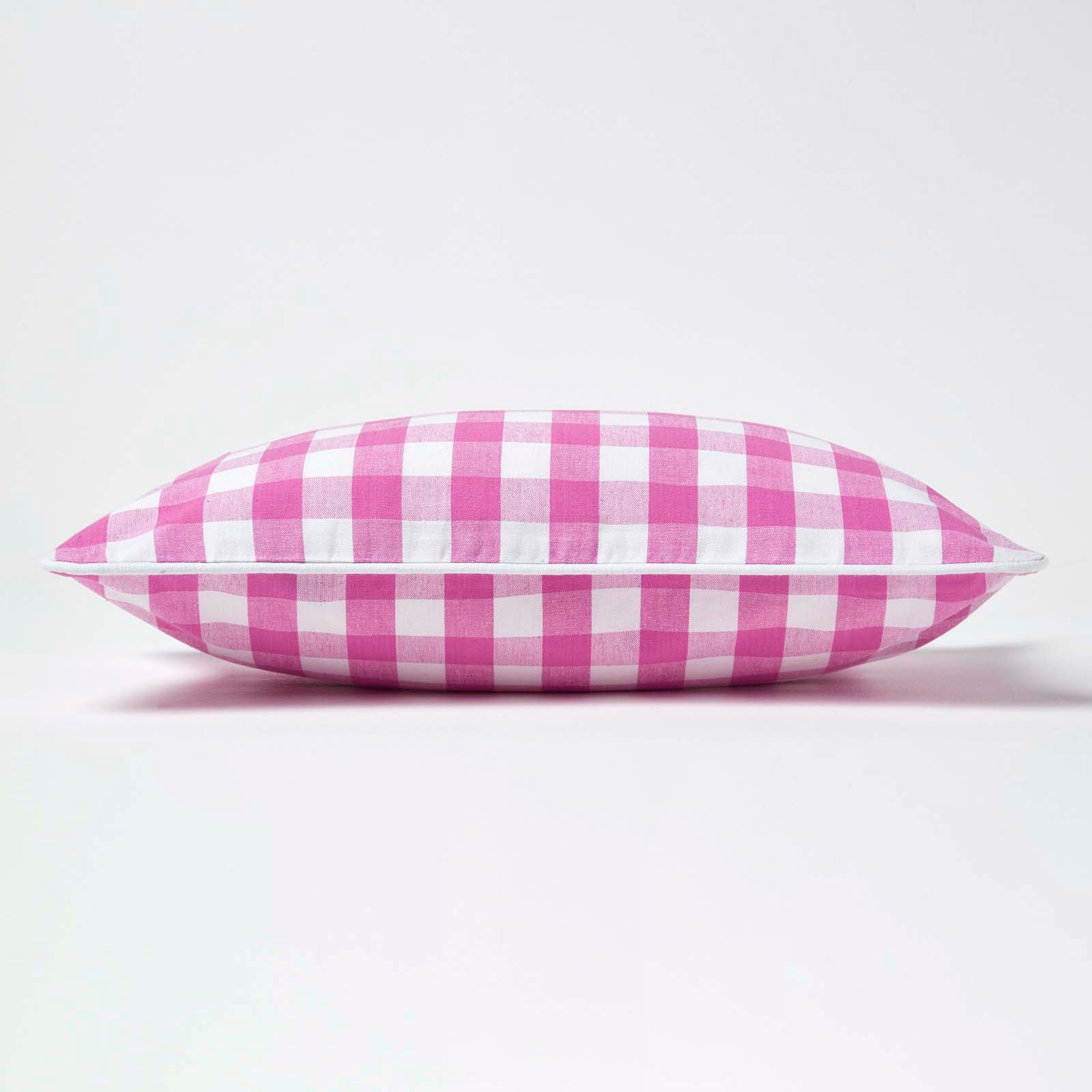 Block Check Cotton Gingham Cushion Cover | 30cm x 50cm | Pink