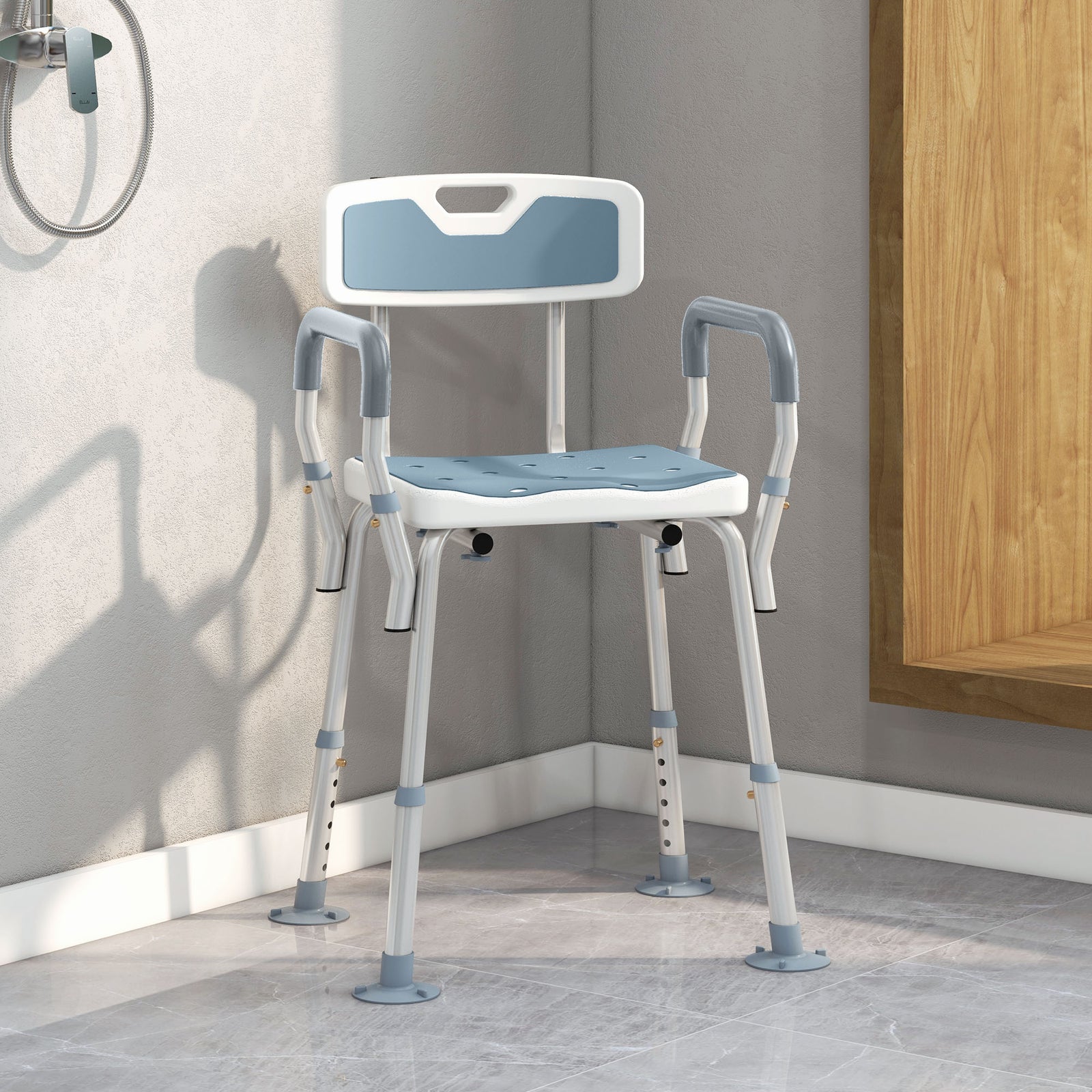Eva Padded Shower Stool With Back And Arms Foot Pads | One Size | Light Blue