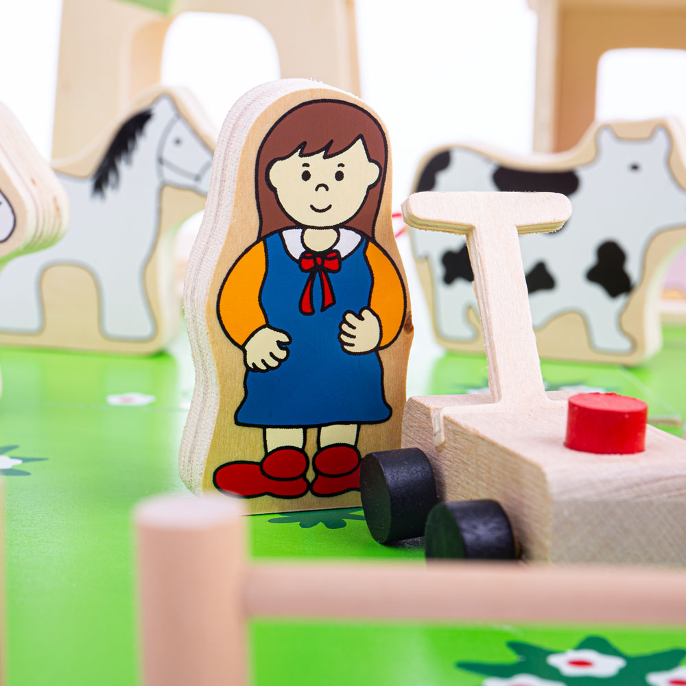 Bigjigs Toys Wooden Farm Playset, Farm Toys, Includes 50 Play Pieces