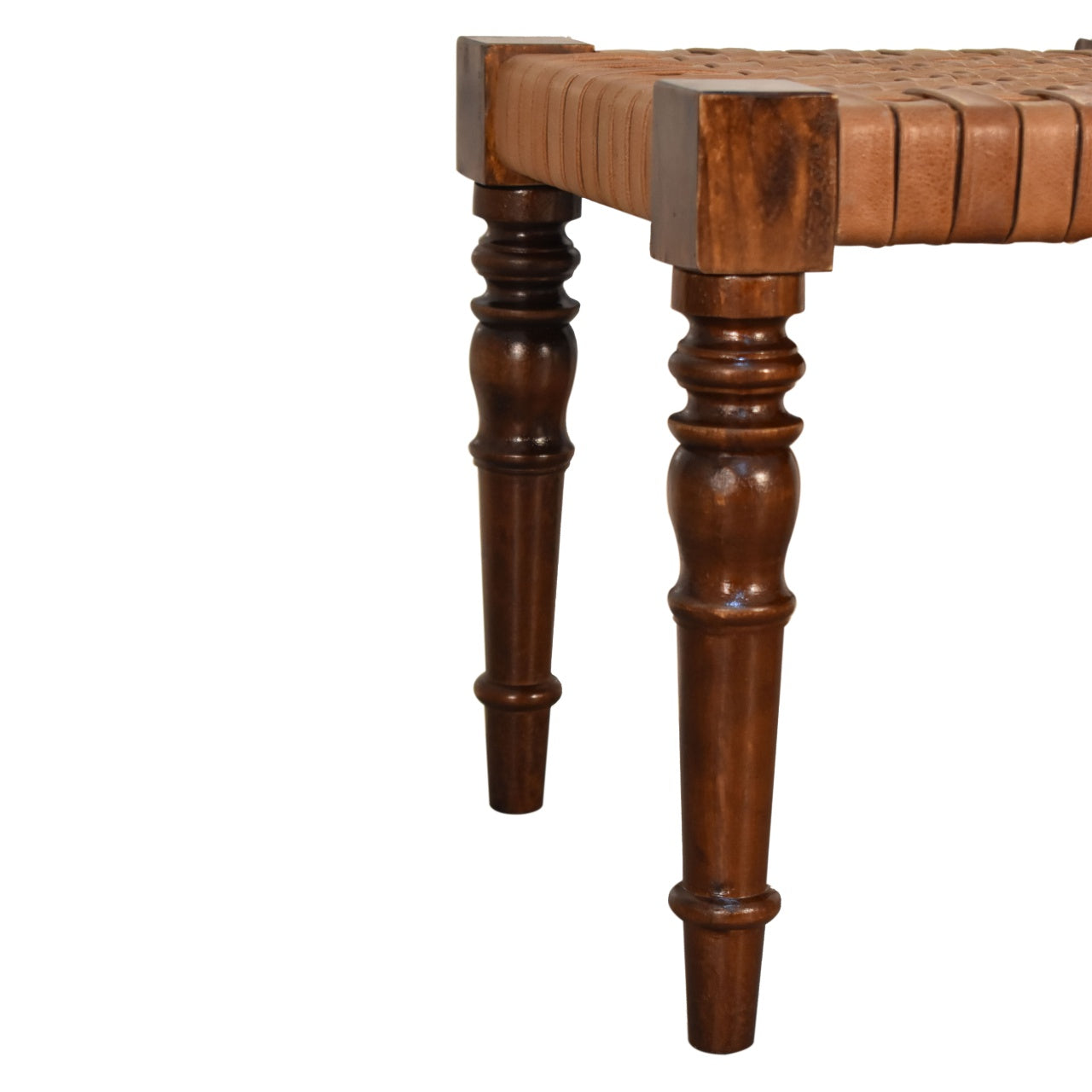 Artisan Furniture Solid Wood Woven Leather Footstool