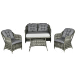 4 Pcs Rattan Set Padded Sofa W/ Glass Table