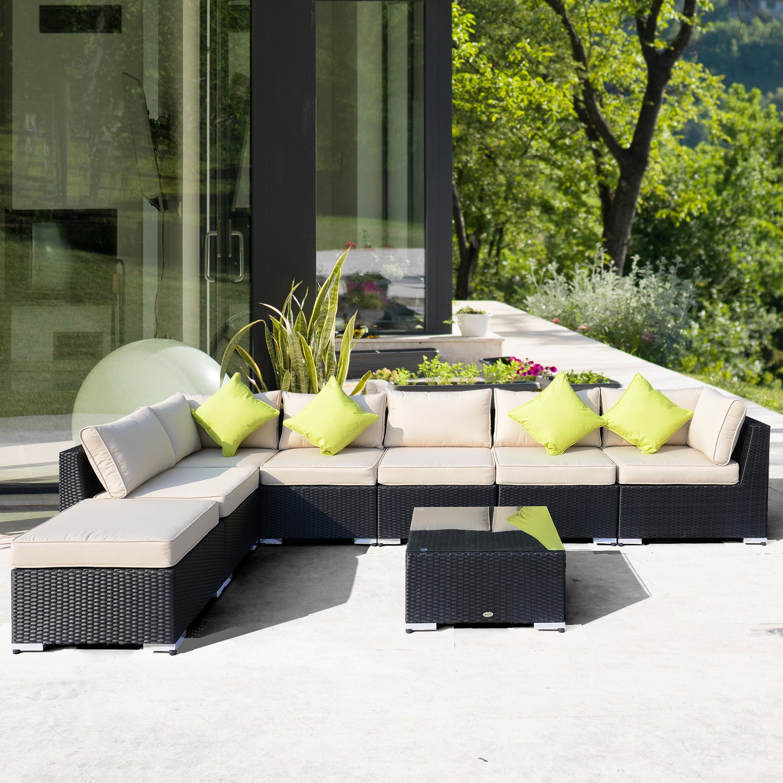 8pc Rattan Sofa Garden Furniture Aluminium Outdoor Patio Set | Black
