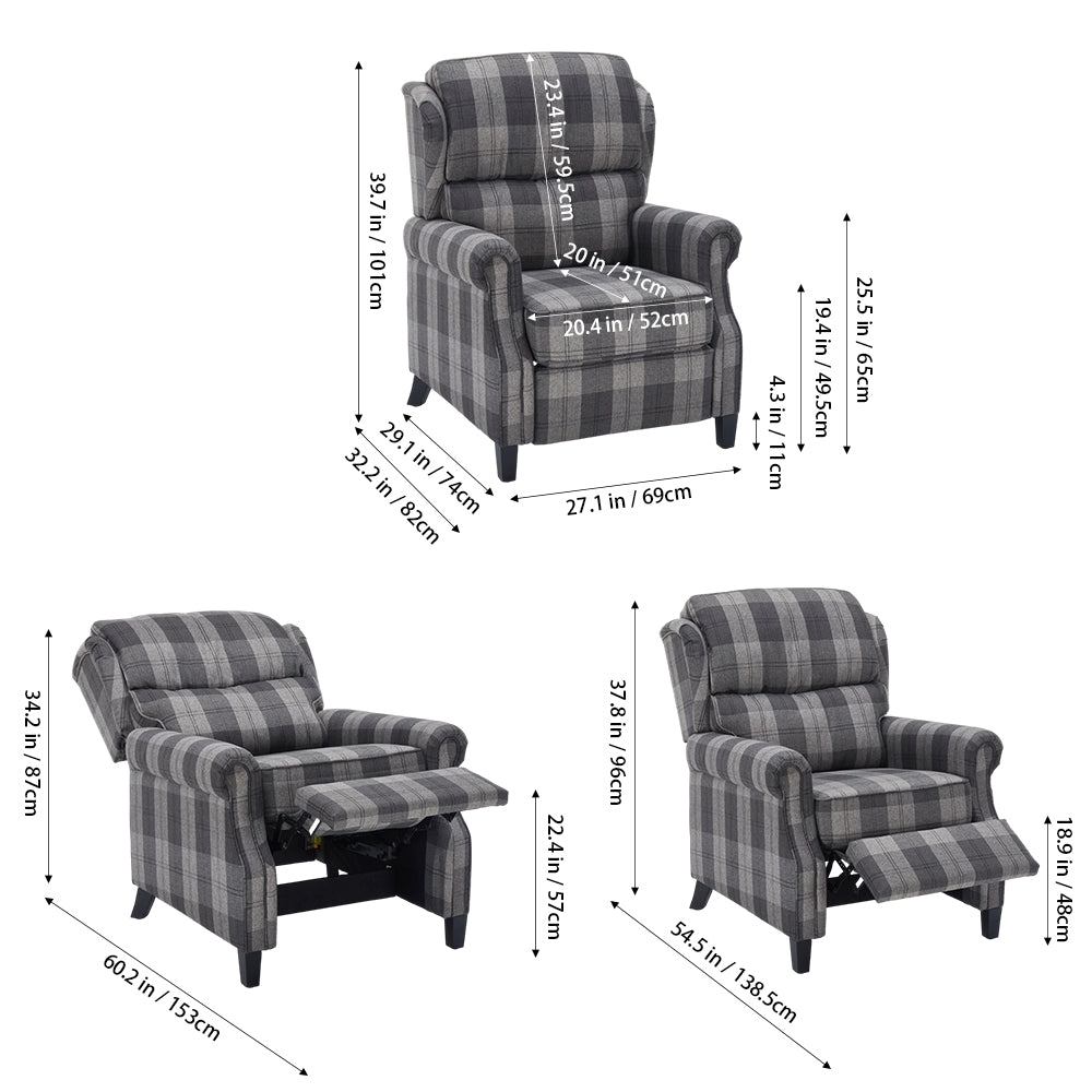 Vintage Linen Upholstered Recliner Chair With Adjustable Backrest