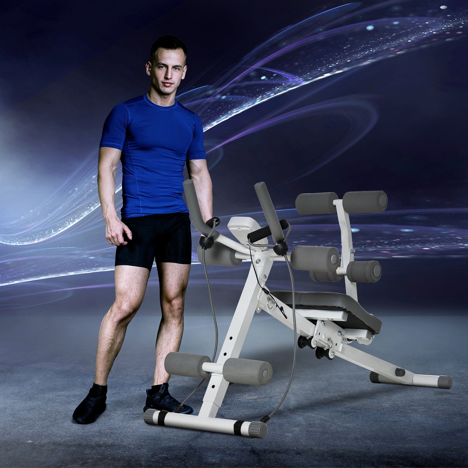 Foldable Abdominal Trainer With Adjustable Steel Frame | White