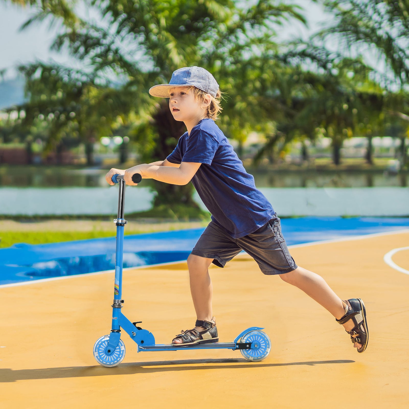 Kids Scooter 2 Wheels W/ Lights Music Adjustable Height Foldable | Blue