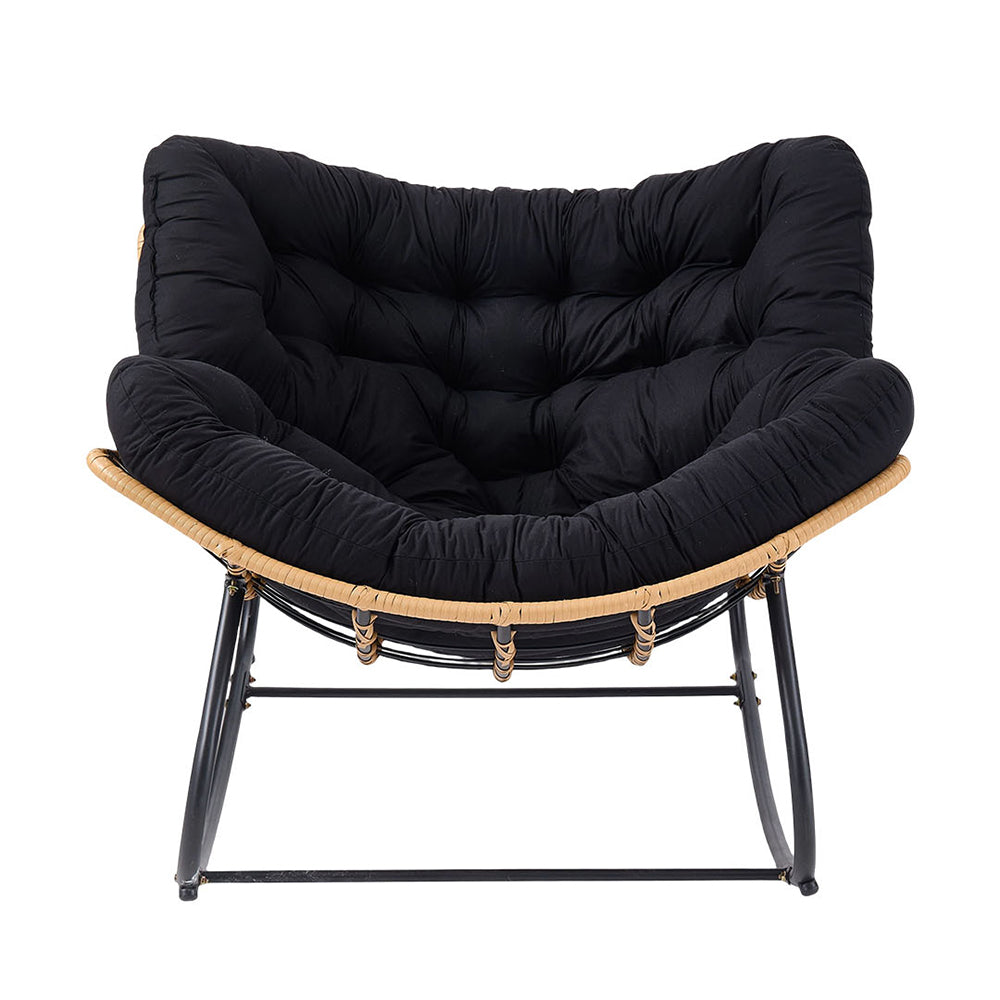 Elegant Rattan Rocking Chair With Cushioned Seat – Stylish And Comfortable Relaxation | Black