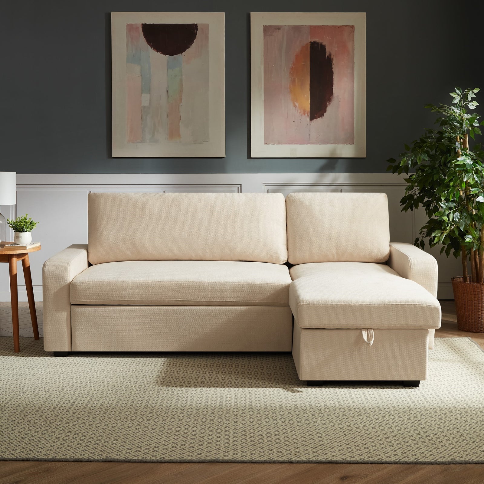 Coeburn Reversible Corner Sofabed With Storage | Cream