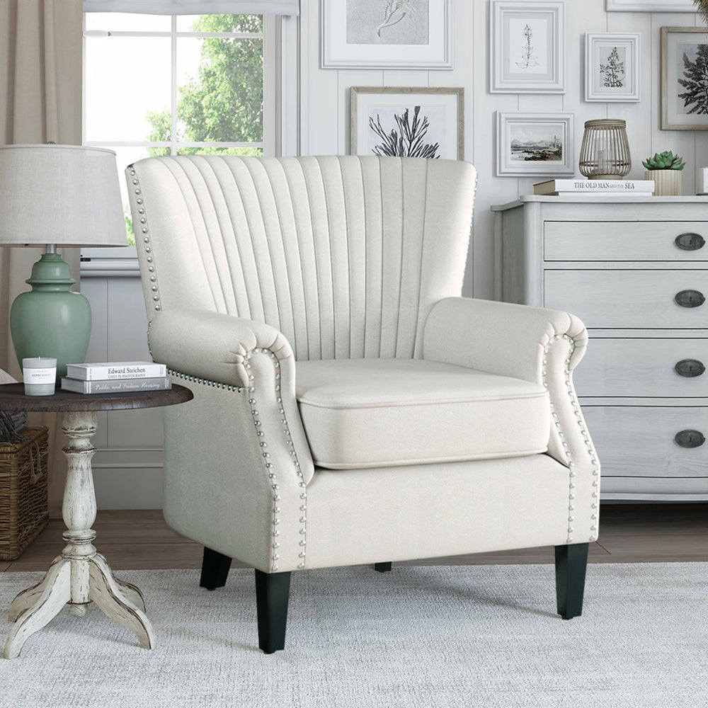 Channel Deep Cushioned Armchair With Nailhead Trim