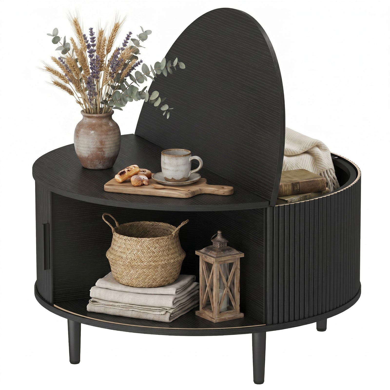 Coffee Table With Lift Top Sliding Door 80 Cm | Black
