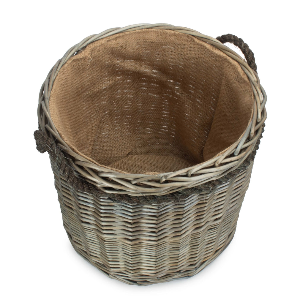 Antique Wash Round Storage Log Basket | Medium | Brown