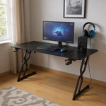 120cm/140cm W Gaming Desk With Mouse Pad, Cup Holder & Headphone Hook Sturdy Computer Table | Large | Black