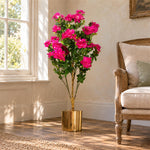 Artificial 100cm Realistic Artificial Azalea Pink Flowers Potted Plant With Gold Metal Planter