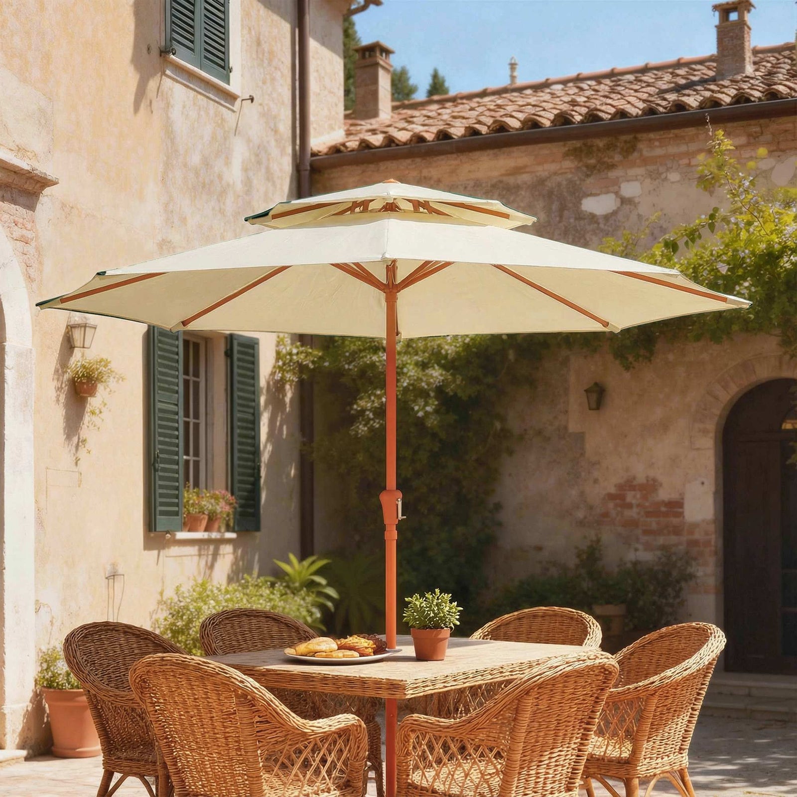 2.7 M Garden Parasol With Double Top | Cream