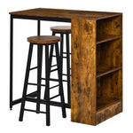 Bar Table Set With Storage Shelf, 2 Stools