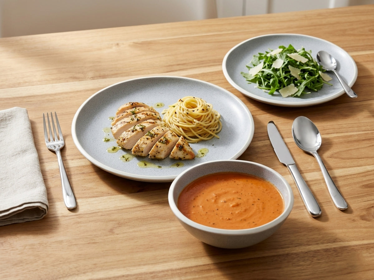 Reactive Grey Glaze Stoneware Dinnerware Set Nordic Pebble Plates & Bowls | Set of 12 | Grey
