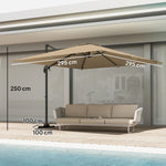 3 X 3 M Cantilever Parasol, Square Patio Umbrella With Crank Handle | Khaki