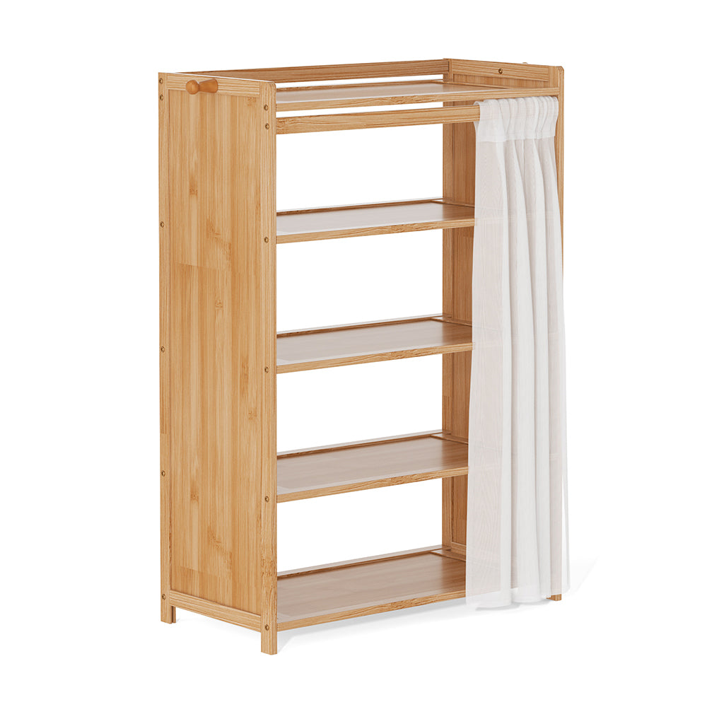 Bamboo Shoe Cabinet With Curtain 5/6-layer Entryway Shoe Rack Storage Organizer | Small