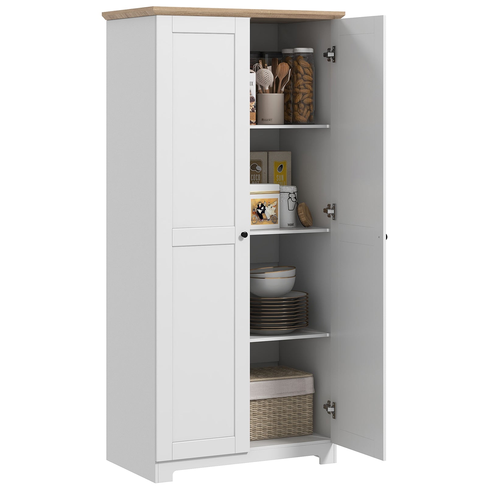 172cm Wooden Storage Cabinet, 2 Doors, 4 Shelves