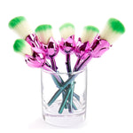 Aquarius 6pcs Rose Makeup Brush Set Pink Blue Flower Sculpted Handle Cosmetic Tool Kit