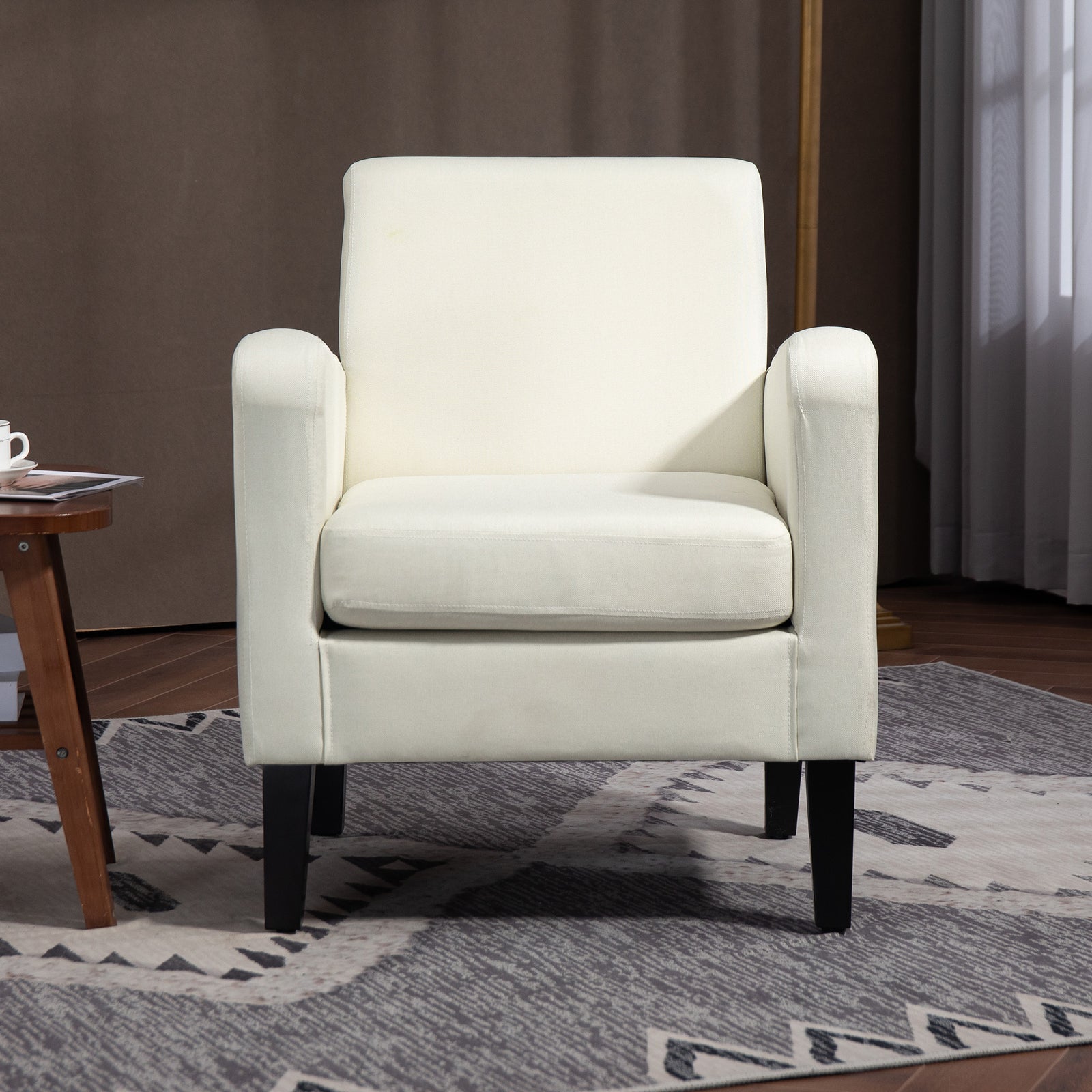 Modern Armchair Accent Chair With Rubber Wood Legs | One Size | Cream