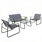 Outsunny Garden Sofa Set With Loveseat, 2 Armchairs, Tempered Glass Table