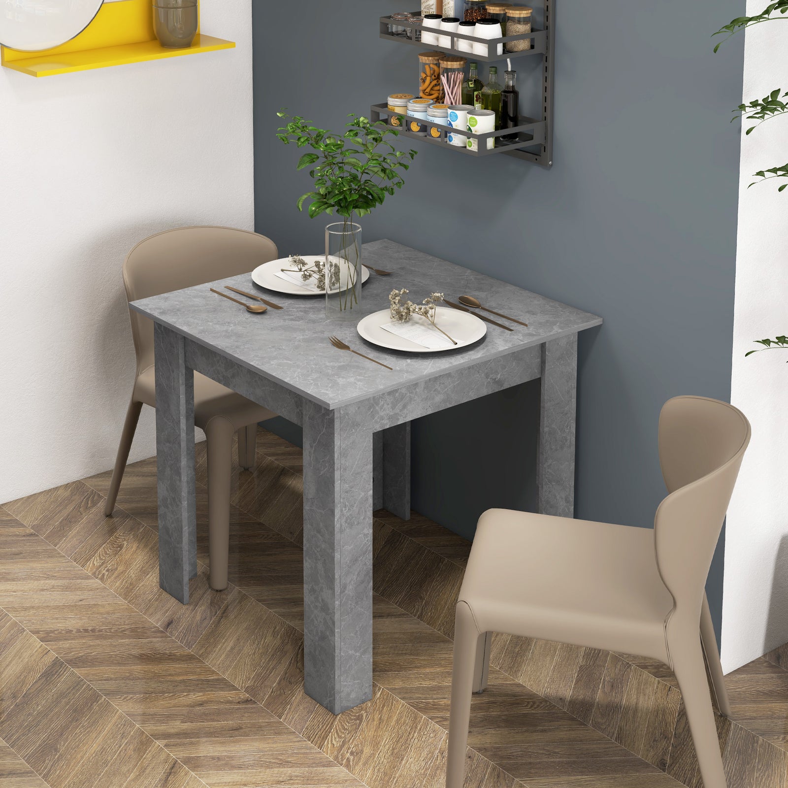 HOMCOM Square Dining Table, Kitchen Table With Faux Cement Effect