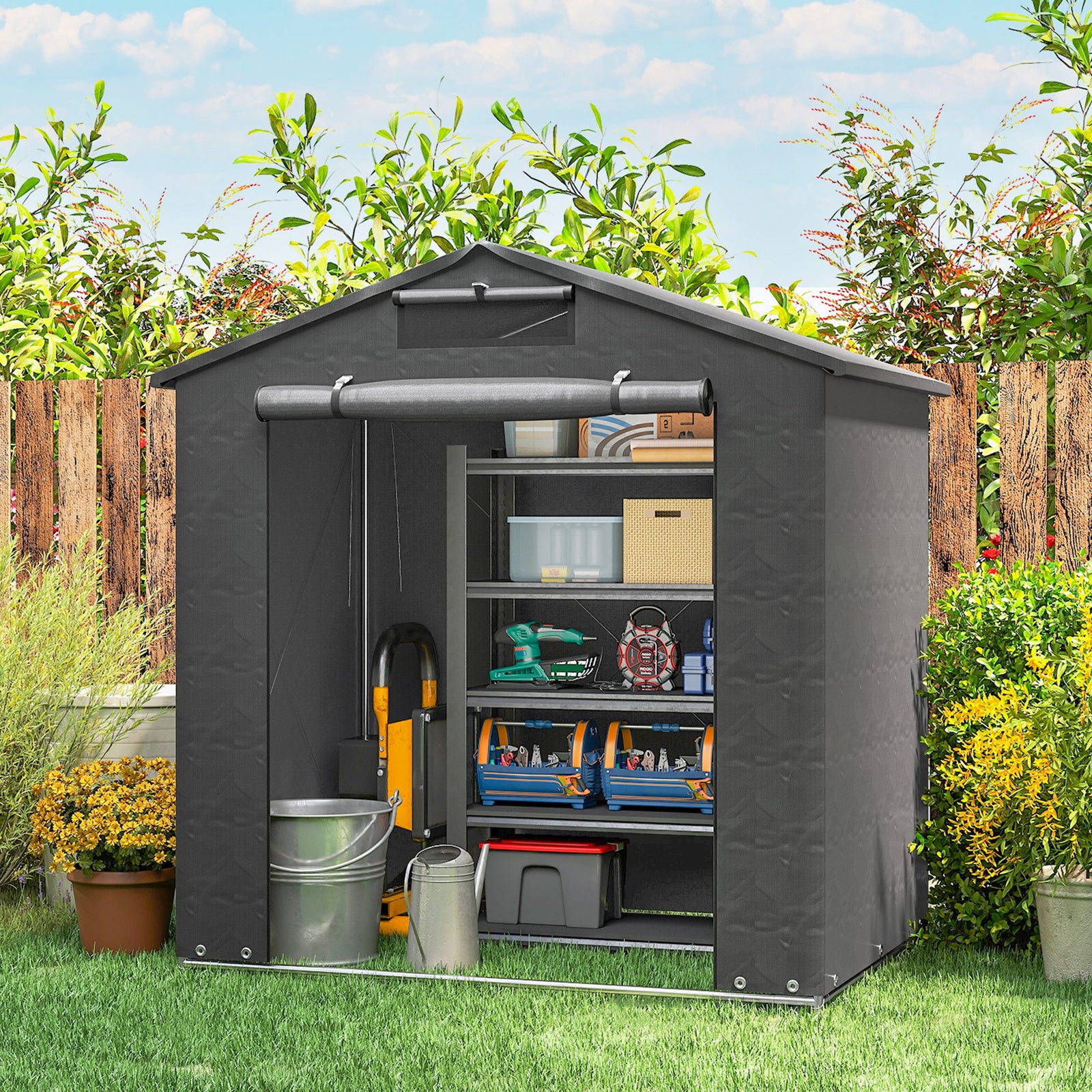 6x4ft Garden Storage Shed Tent Bike Tent Dark Grey
