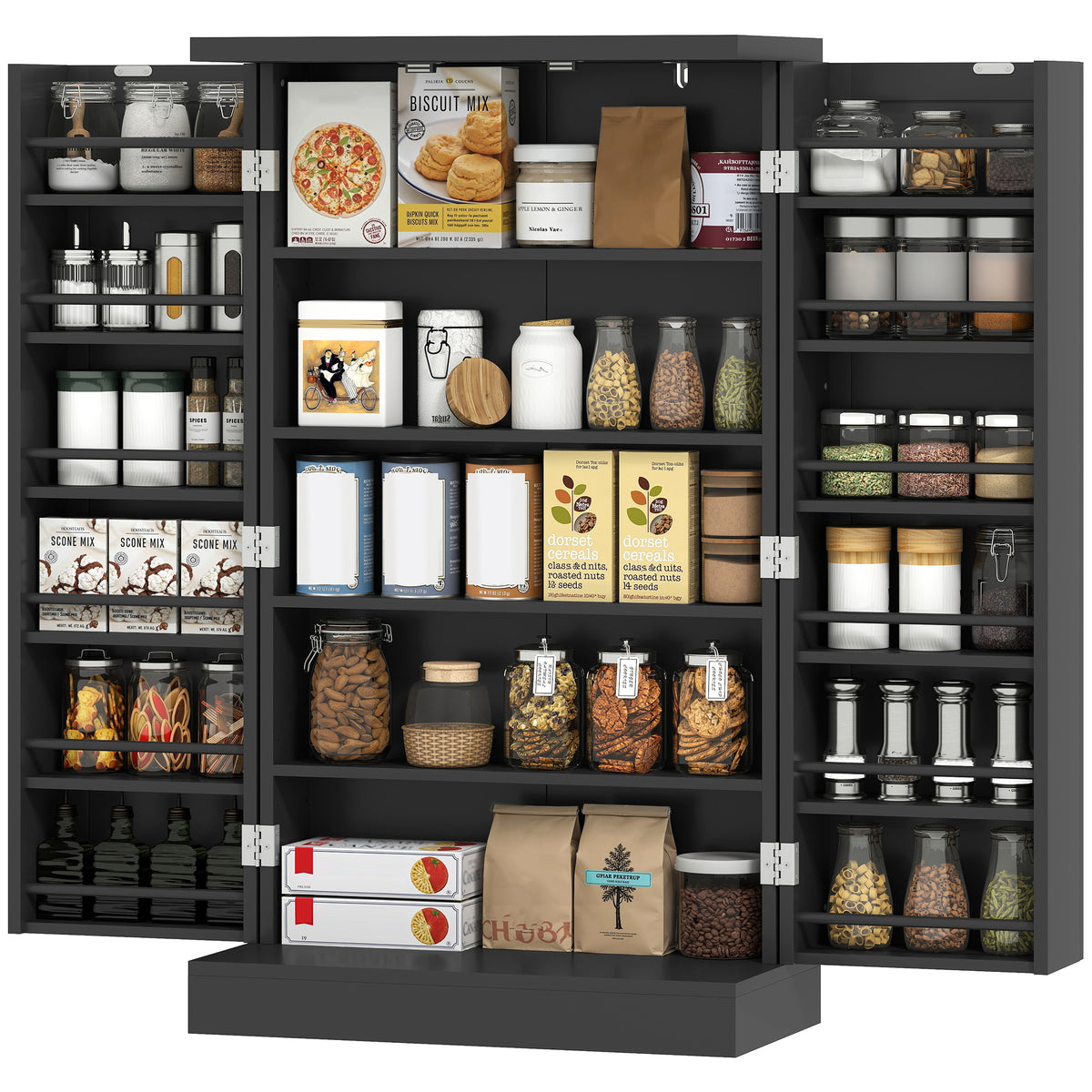 HOMCOM Kitchen Cupboard W/ 5 Tiers, 12 Spice Racks, Kitchen Storage Cabinet