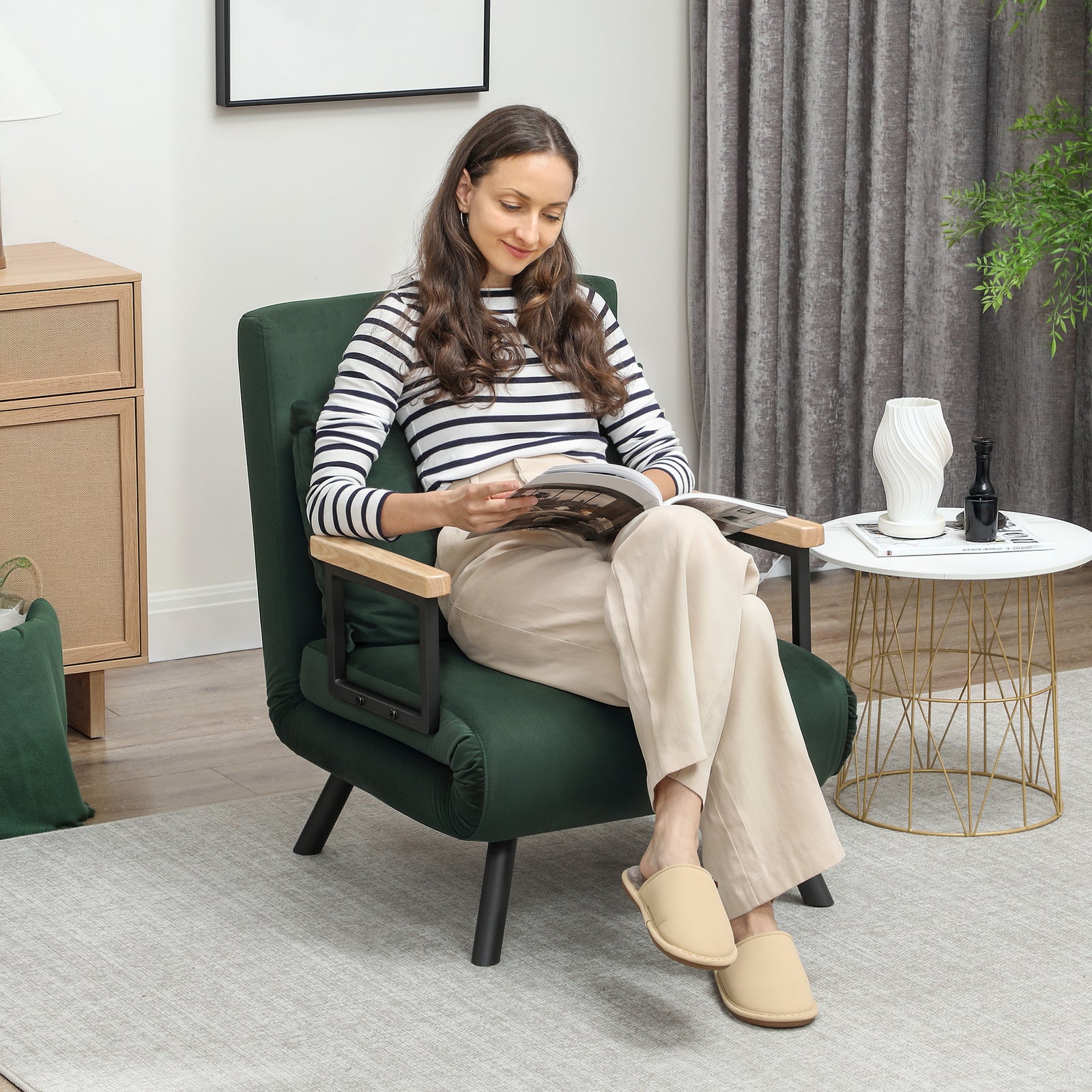 Click Clack Single Chair Bed Settee For Living Room, Green