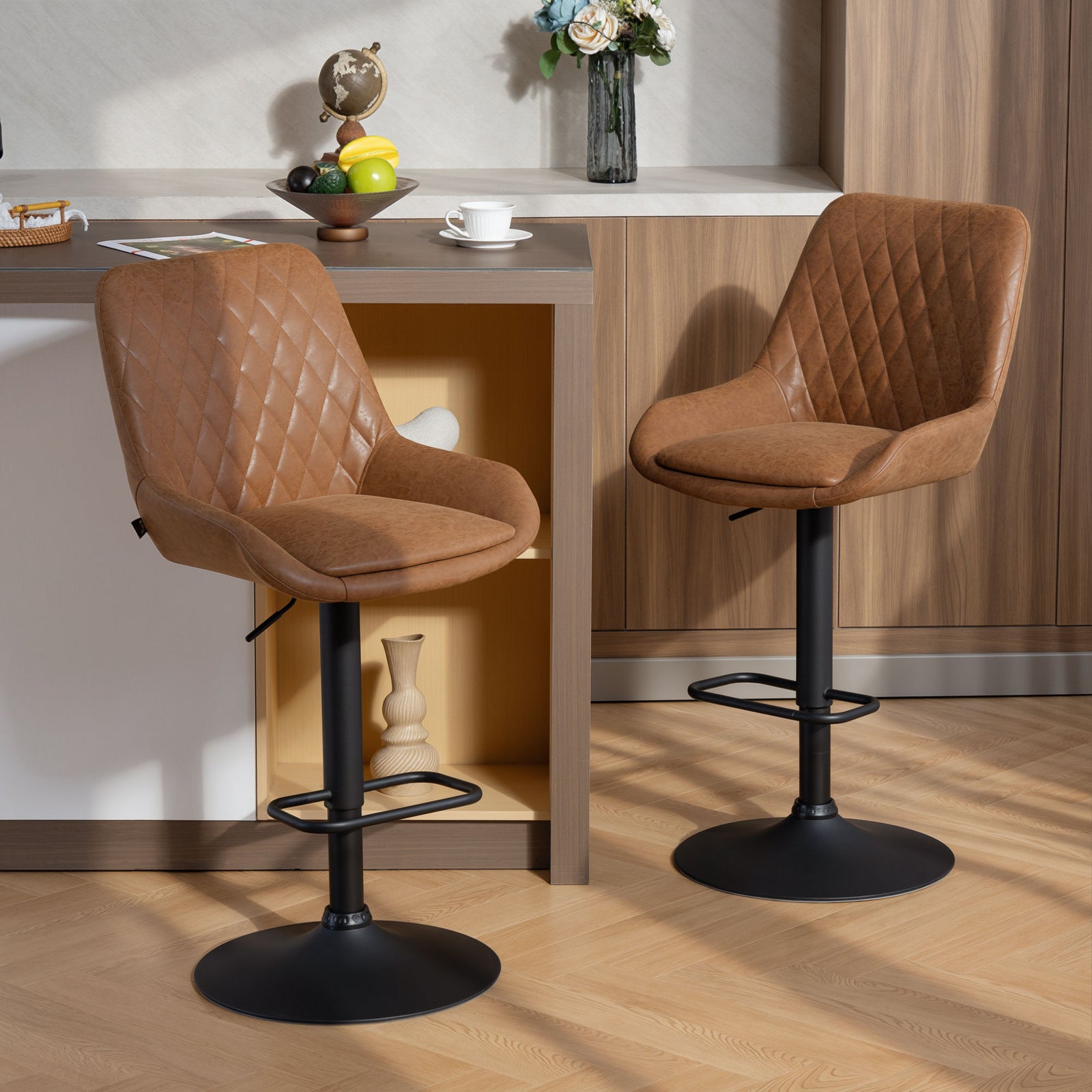 HOMCOM Bar Stools Set Of 2, Adjustable Bar Chairs 360 Degree Swivel