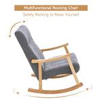 Minimalist Solid Wood Rocking Chair With Tufted Backrest – Ergonomic Design For Comfort And Relaxation | Grey