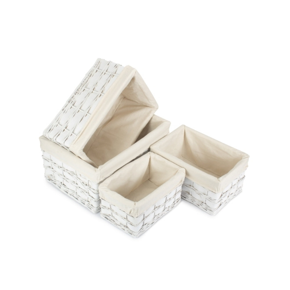 Wicker White Scandi Storage Basket With White Lining | Set of 4 | White