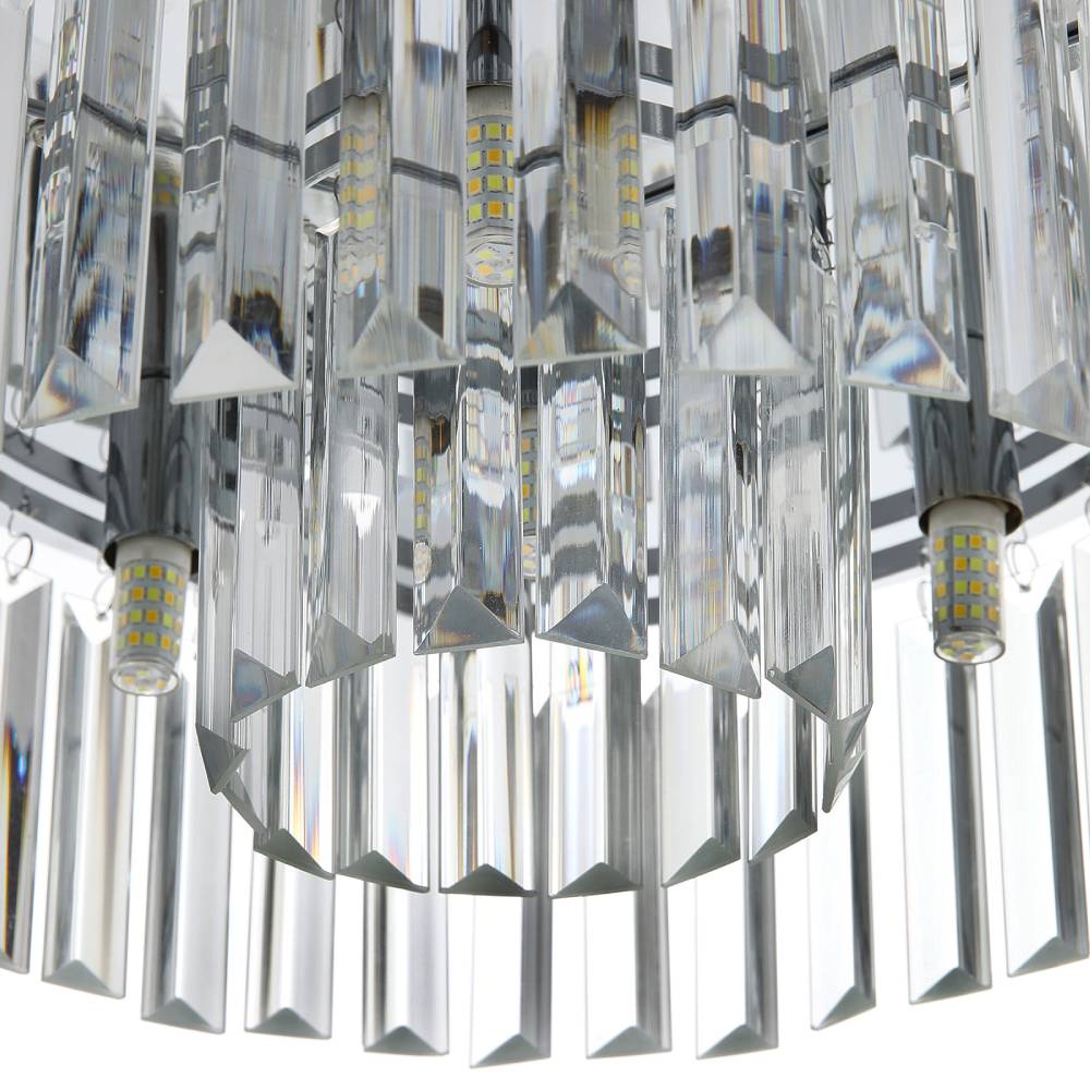 Modern Double Circle Crystal Chandelier Chrome Ceiling Light Droplet Crystal Shade Flush Mount Led Fixture | 35cm x 35cm