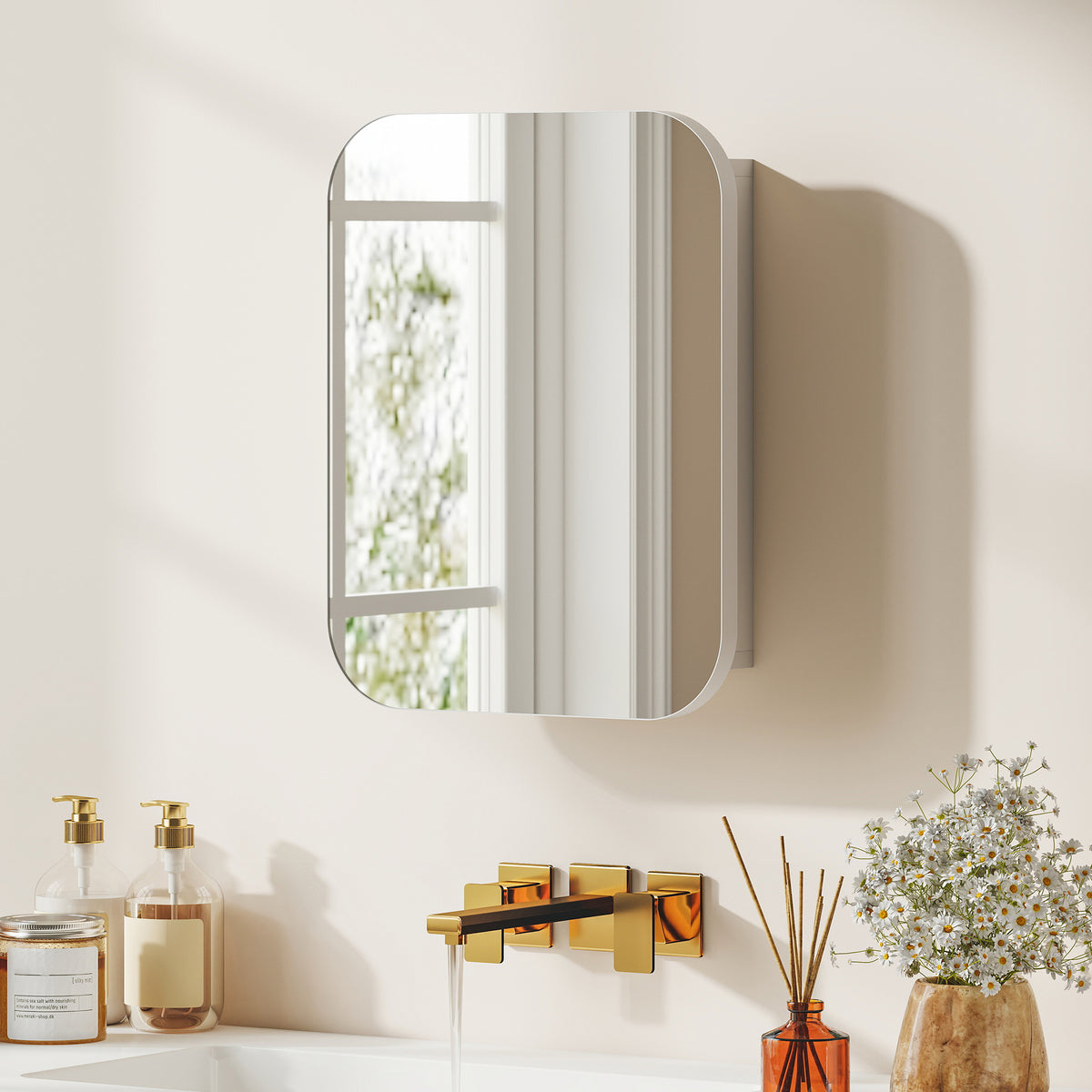 HOMCOM Wall Mounted Bathroom Cabinet With Mirror Adjustable Shelves